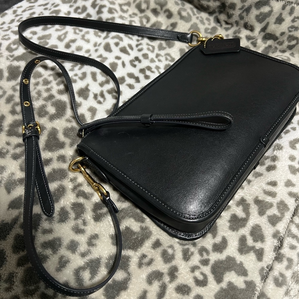 Black leather Coach cross body bag
